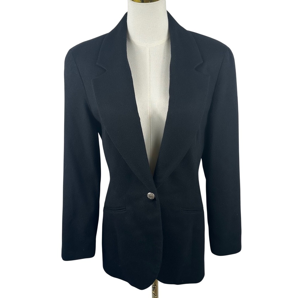 Guess Collection Blazer Womens 8 Black Wool Cashmere Jacket One Button Suit Top
